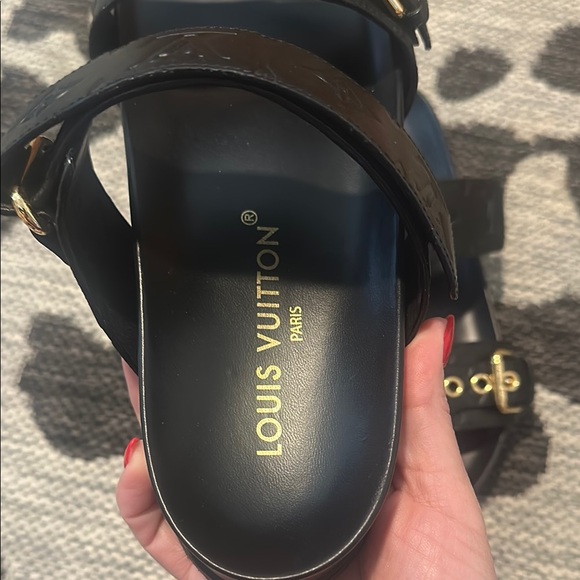 Louis Vuitton “Bom Dia” Black Sandals with Gold Details - Picture 7 of 16